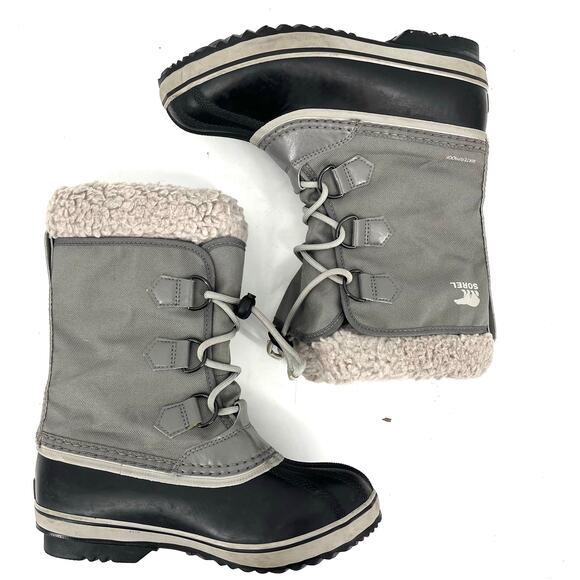 Sorel Kids 4 Gray Canvas Yoot Pac Insulated Waterproof Winter Rain Boot - Picture 7 of 9